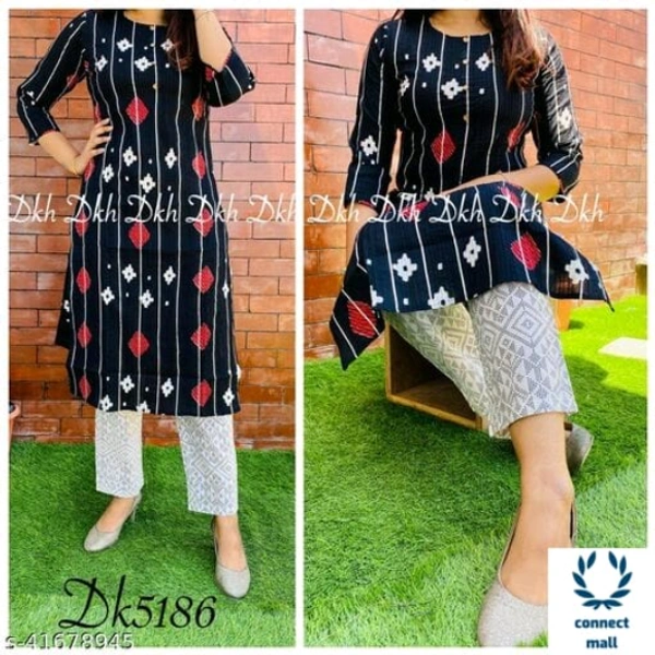 ALISHA Women Straight Black Kurti And Bottom Set - L